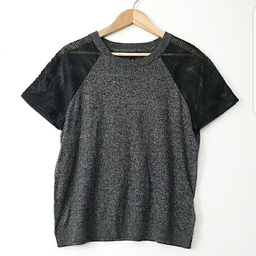 Banana Republic Gray Sweater Black Mesh Tee sz S