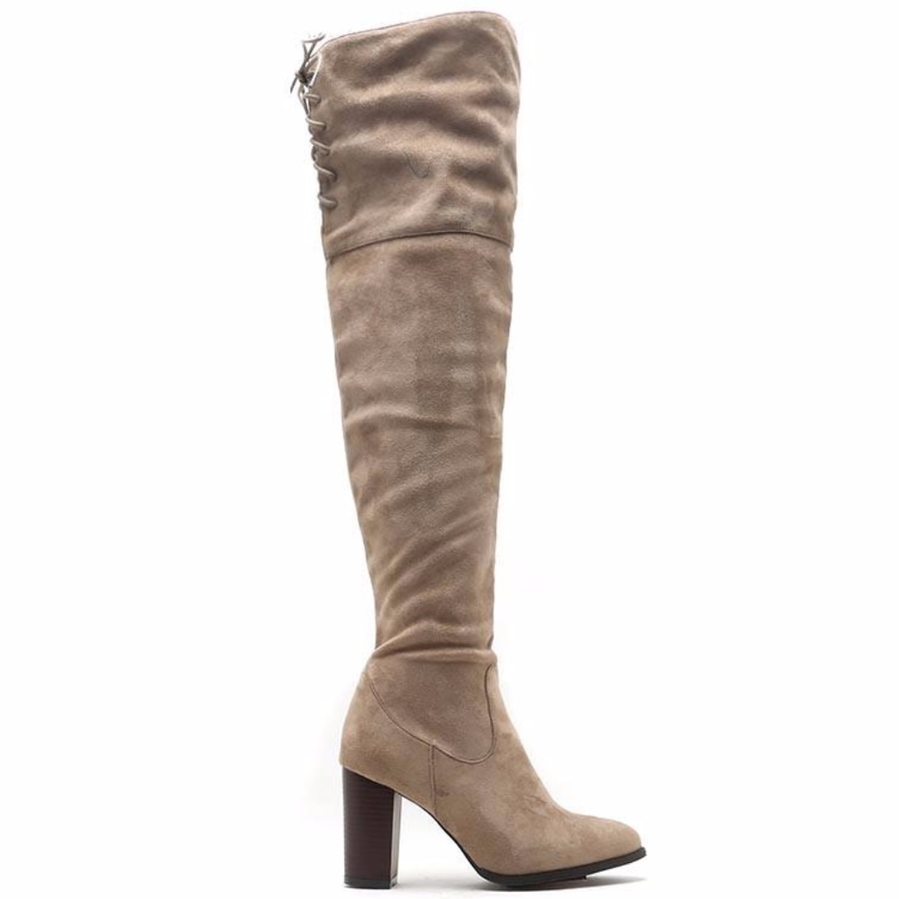 🍁 Taupe Over The Knee Heel Boots Fall Boots - Picture 6 of 8