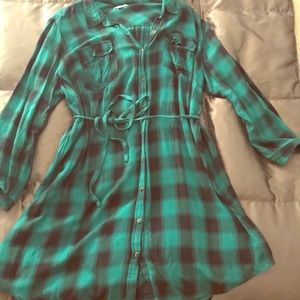 Green Flannel Shirt Dress by Ava N Viv