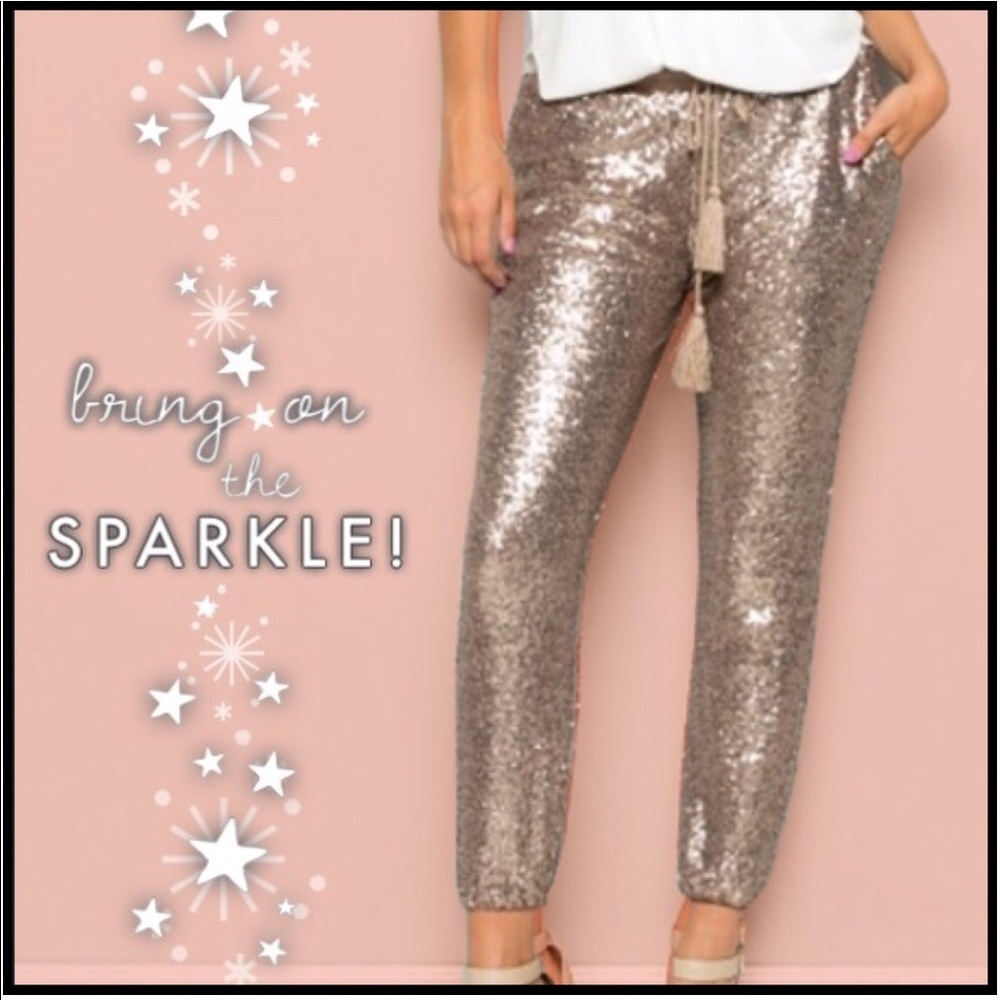 Pewter Toned Sequin Joggers - Picture 5 of 5