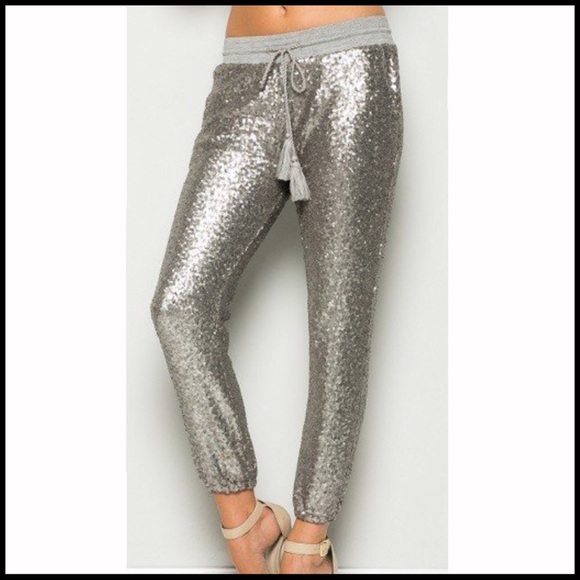Pewter Toned Sequin Joggers - Picture 2 of 5