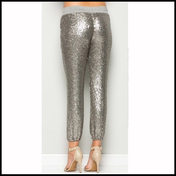 Pewter Toned Sequin Joggers - Picture 3 of 5