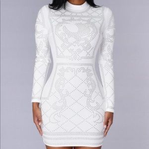 Fashion Nova  White Fitted Beaded Dress