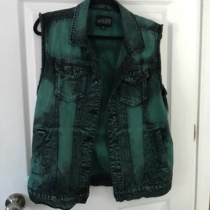 green acid wash denim vest