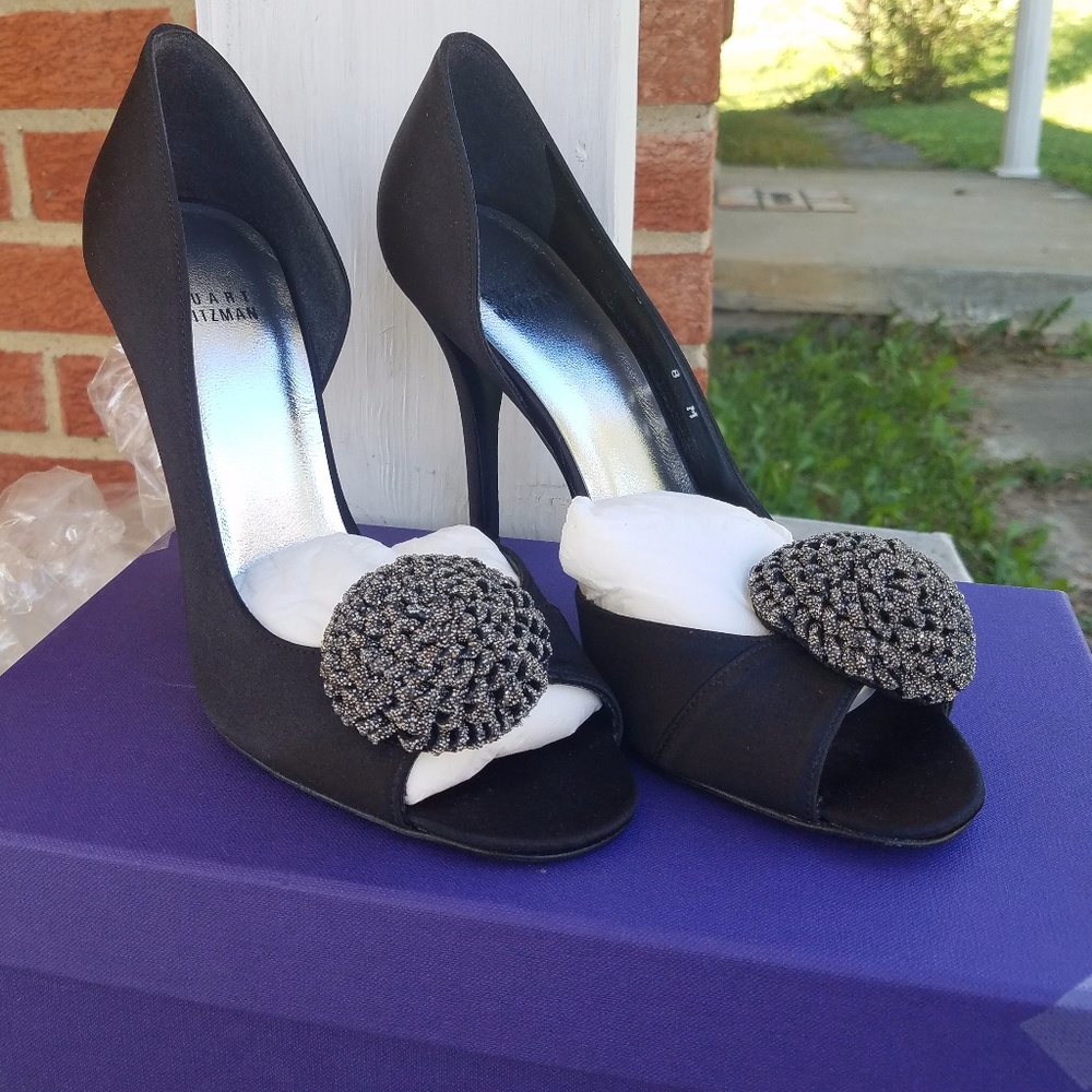Stuart Weitzman Lollipop D Orsay black satin pump