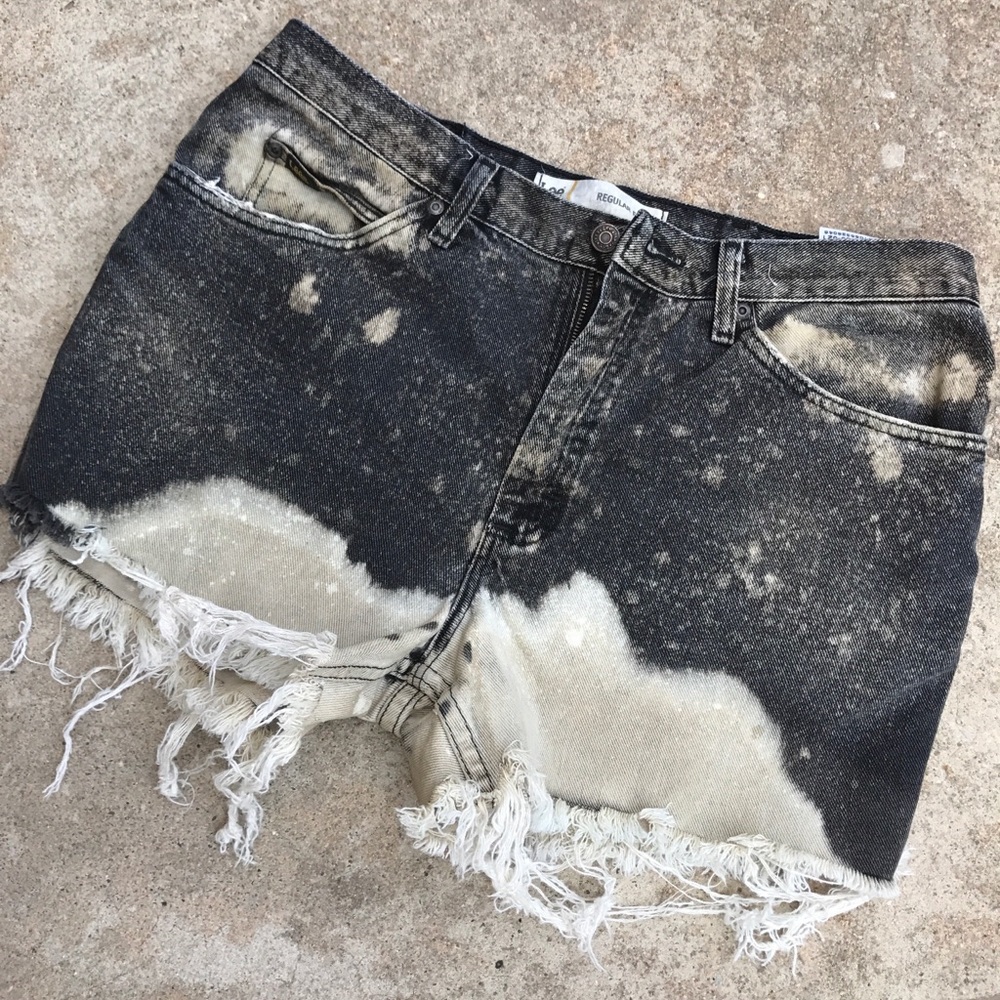 Black bleached denim shorts