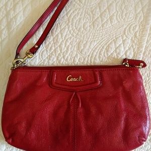Red leather Coach clutch/wristlet