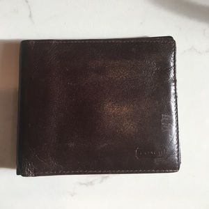 Coach Men’s Double Bifold Leather Wallet Mahogany
