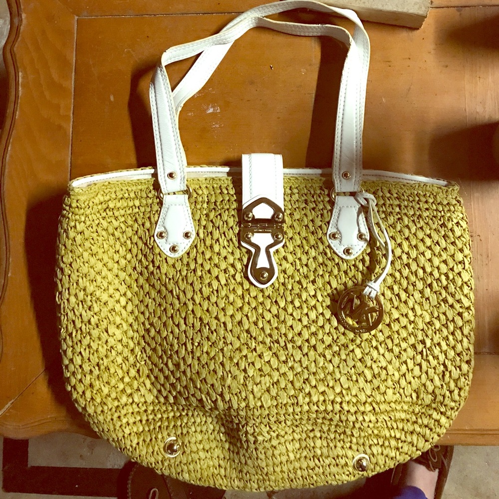 Straw and leather strap tote