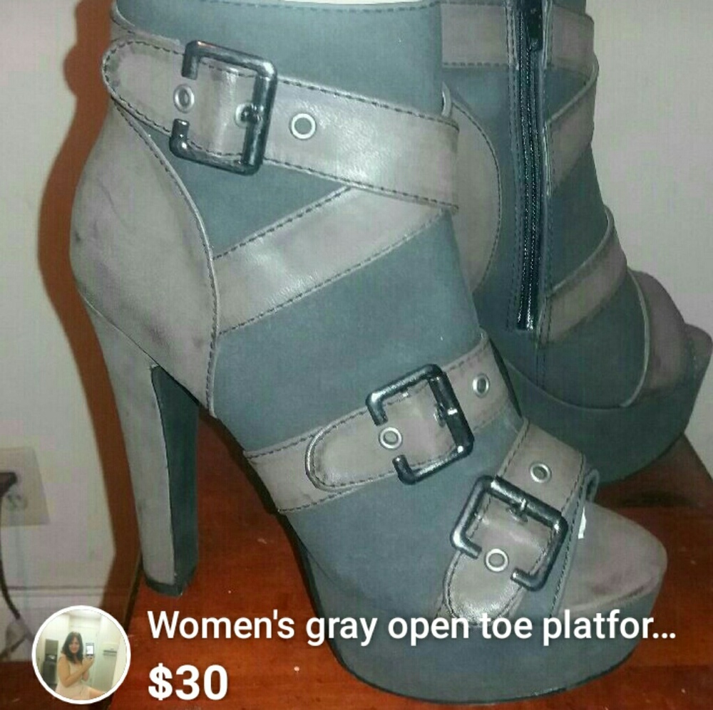 Black and brown leather open toe boots