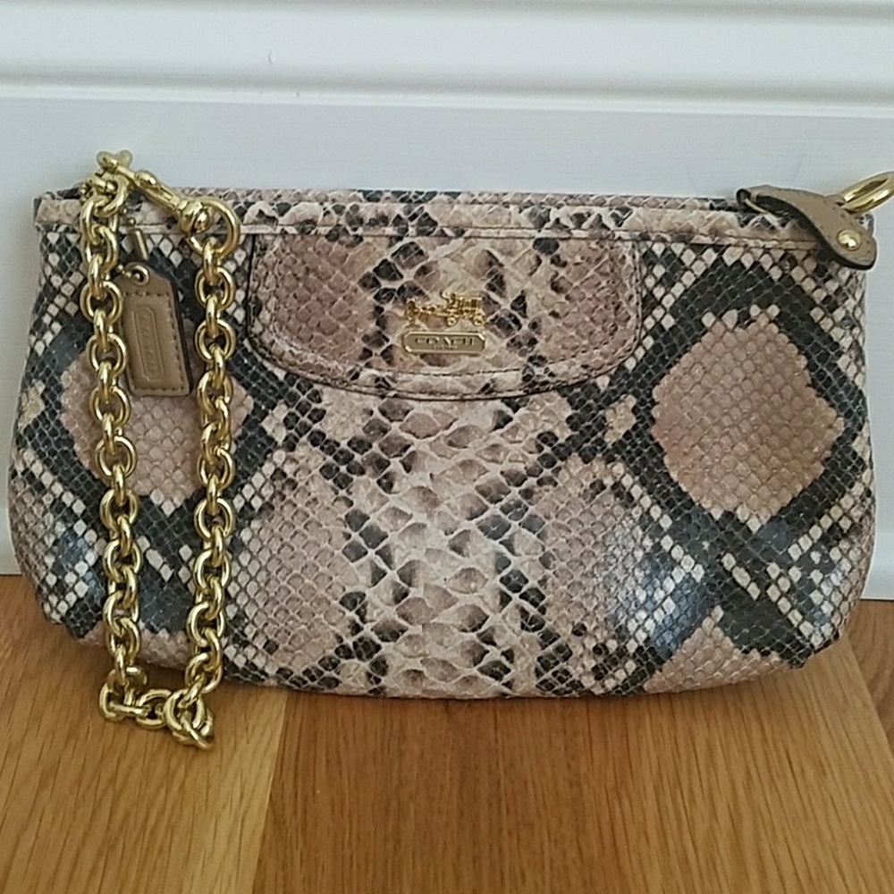 Python embossed leather large wristlet