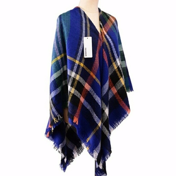 ONE LEFT!! royal blue tartan plaid blanket scarf - Picture 3 of 3