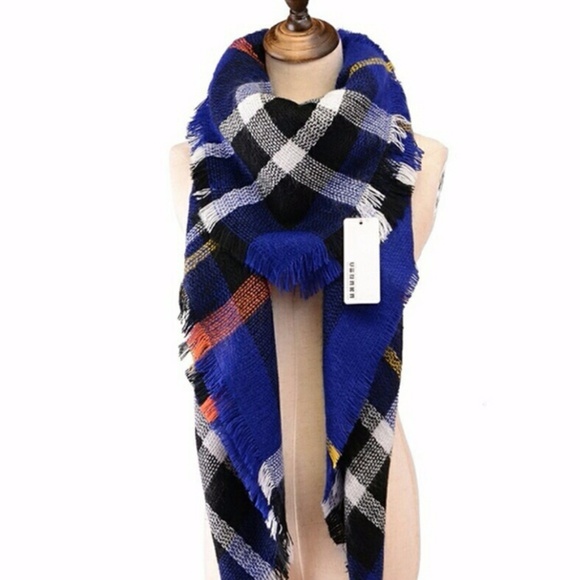 ONE LEFT!! royal blue tartan plaid blanket scarf - Picture 2 of 3