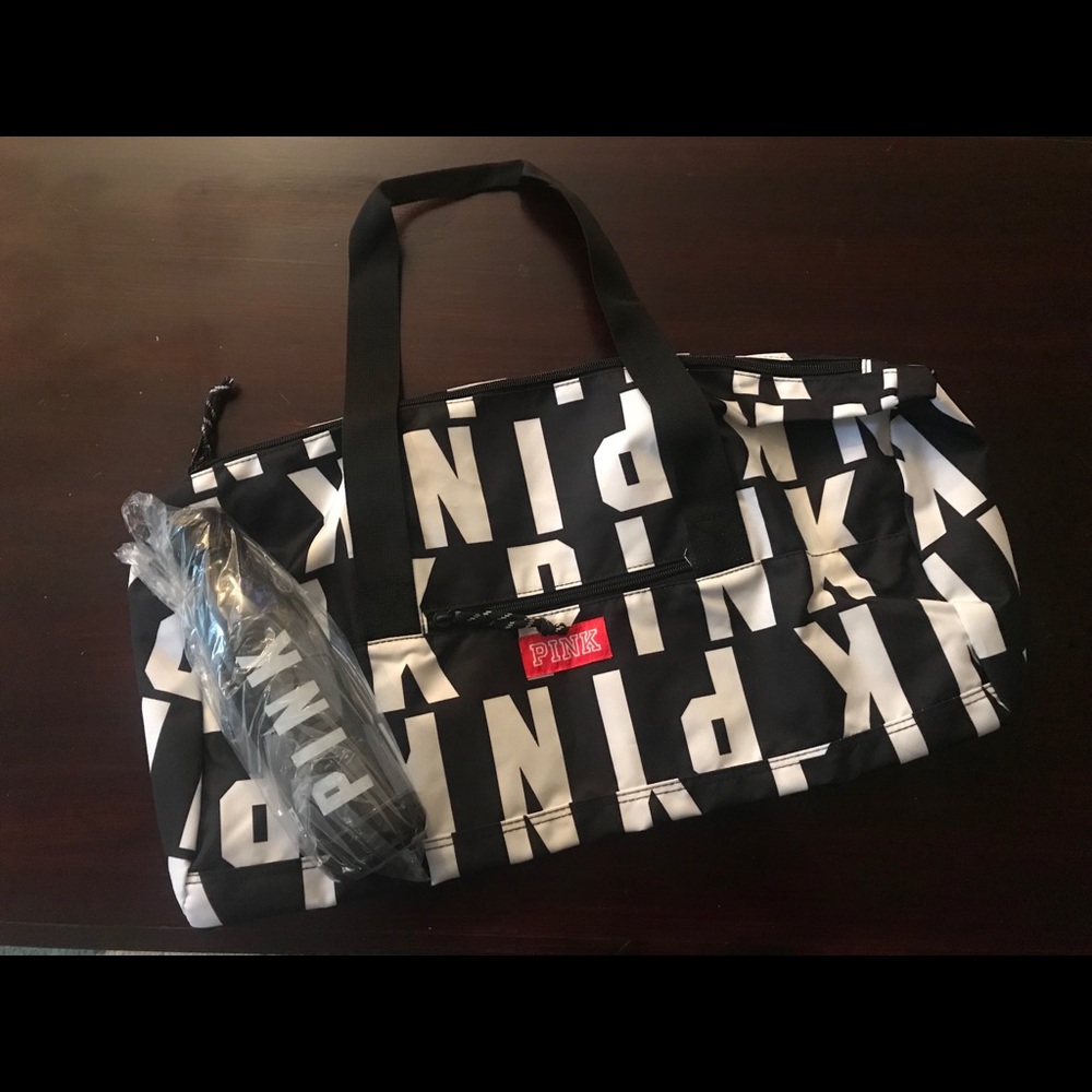 Pink Duffle Bag and Water Bottle