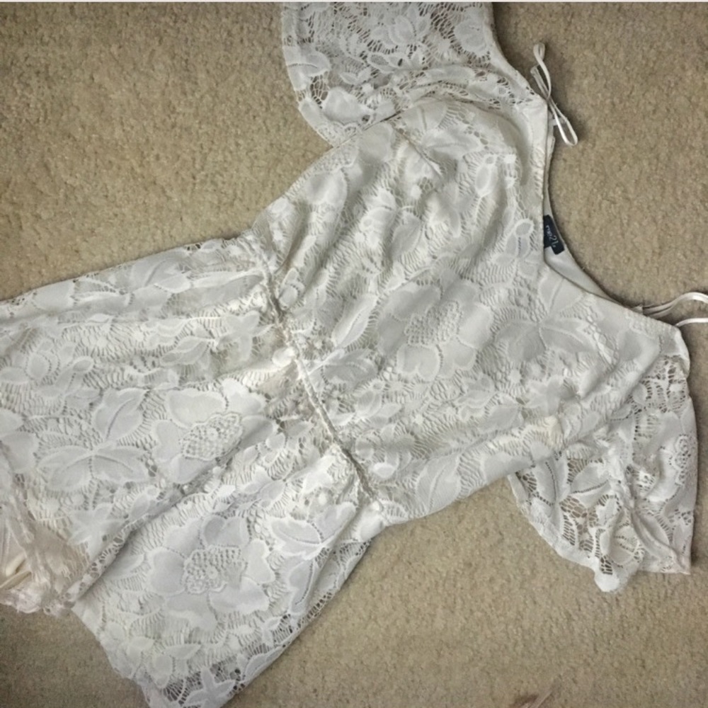 White Off the Shoulder Lace Romper