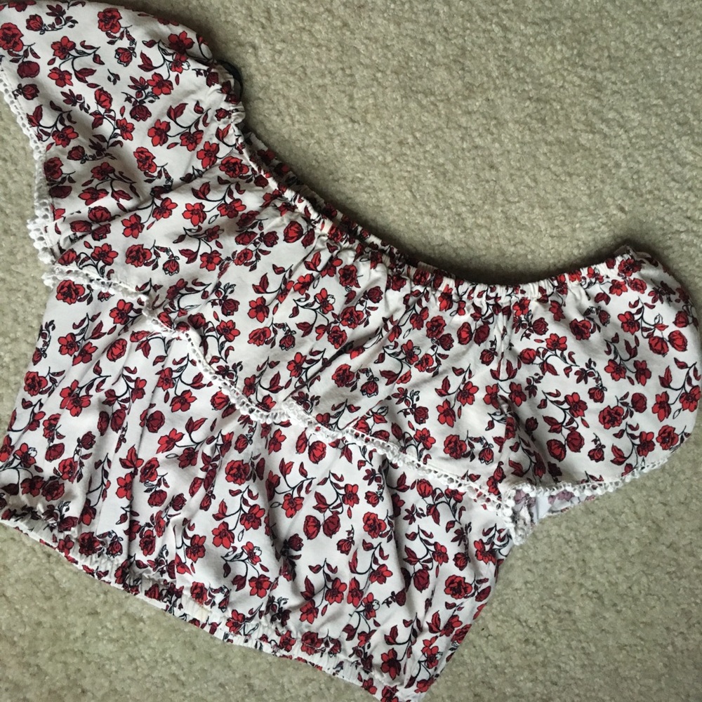 Cream And Red Floral Crop Top