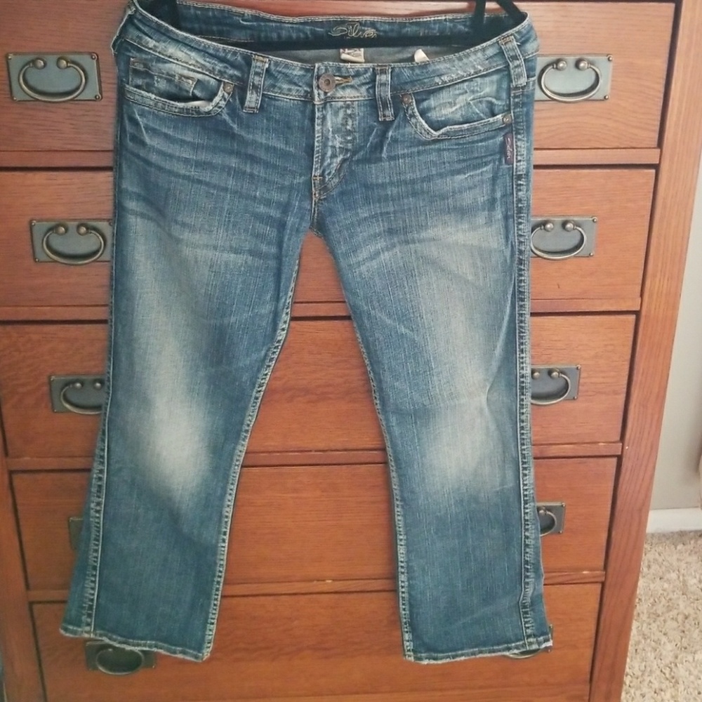 Silver denim capris