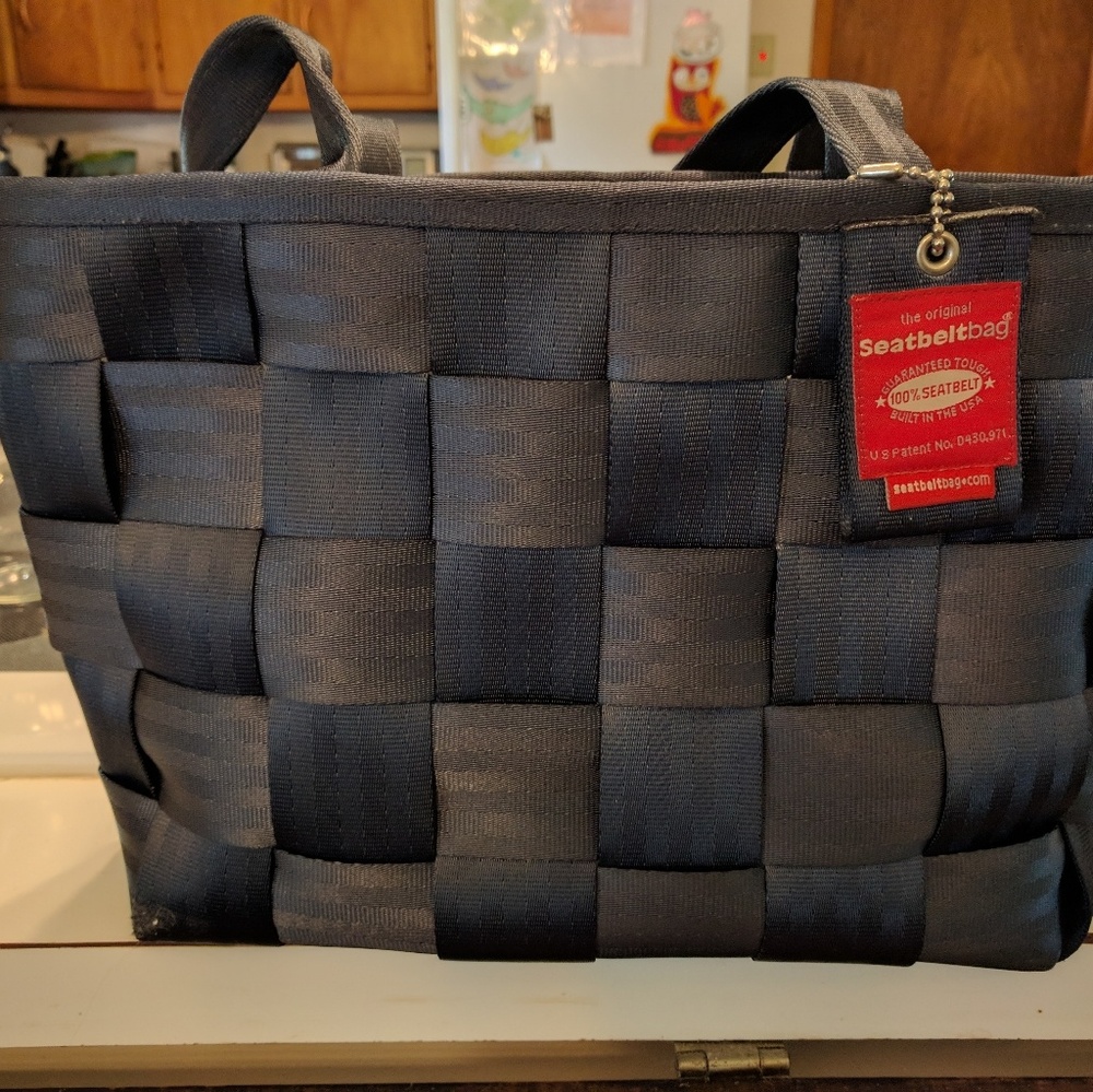 Navy blue seat belt tote