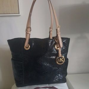 Michael Kors Black Embosse Snakeskin Genuine Tote