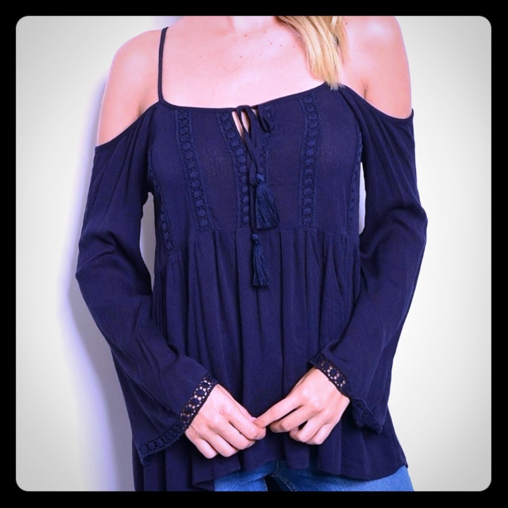 Available Now Embroidered Cold Shoulder Top