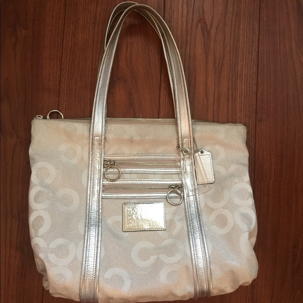 Coach silver tote handbag