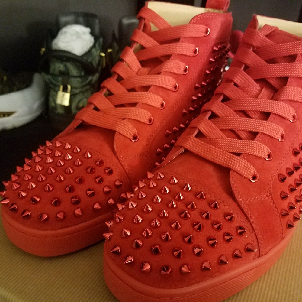 Mens Christian Louboutin Poppy Red Suede Spikes