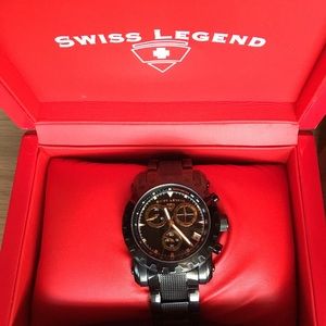 Mens Swiss Legend Black Watch with Gold Details