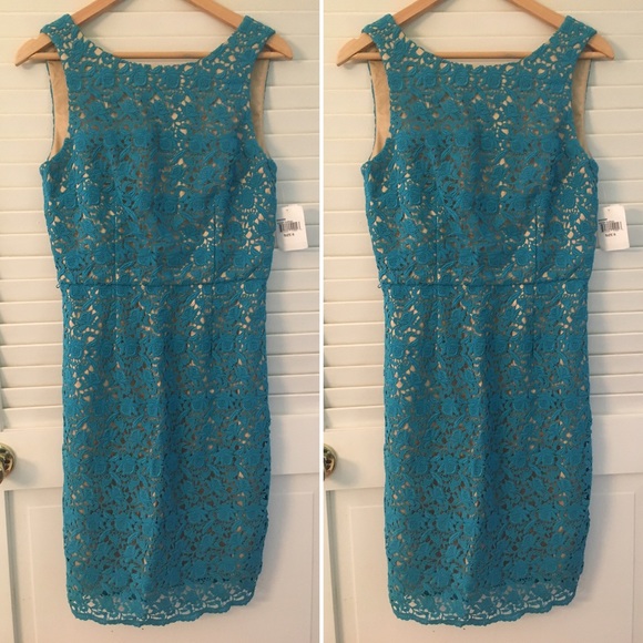 NWT -Amazon - teal lace cocktail dress - sz 6 - Picture 1 of 2