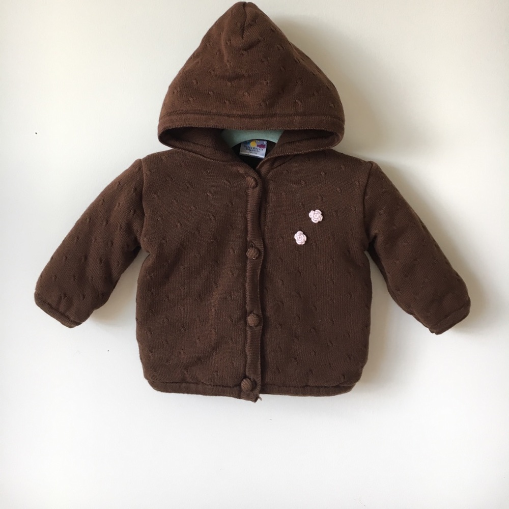 💯 knit cotton 0-3 mths hooded jacket like new