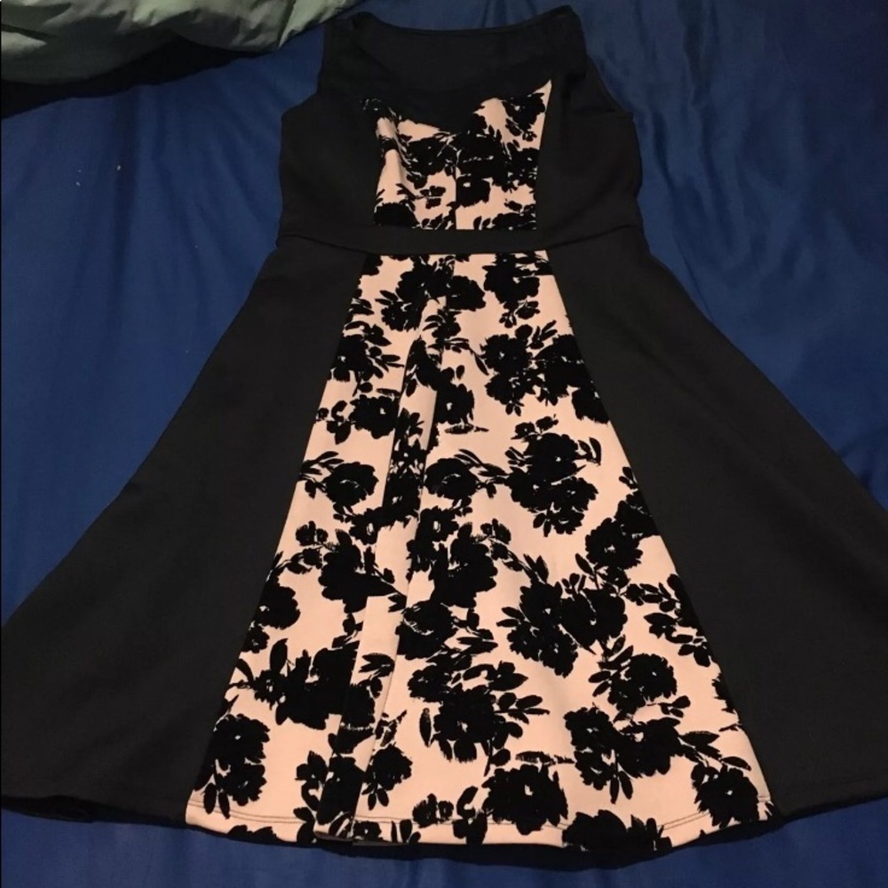 Black and peach skater dress