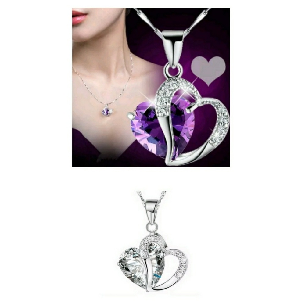 🌟NEW! 3D Crystal Heart Pendant Necklace Silver