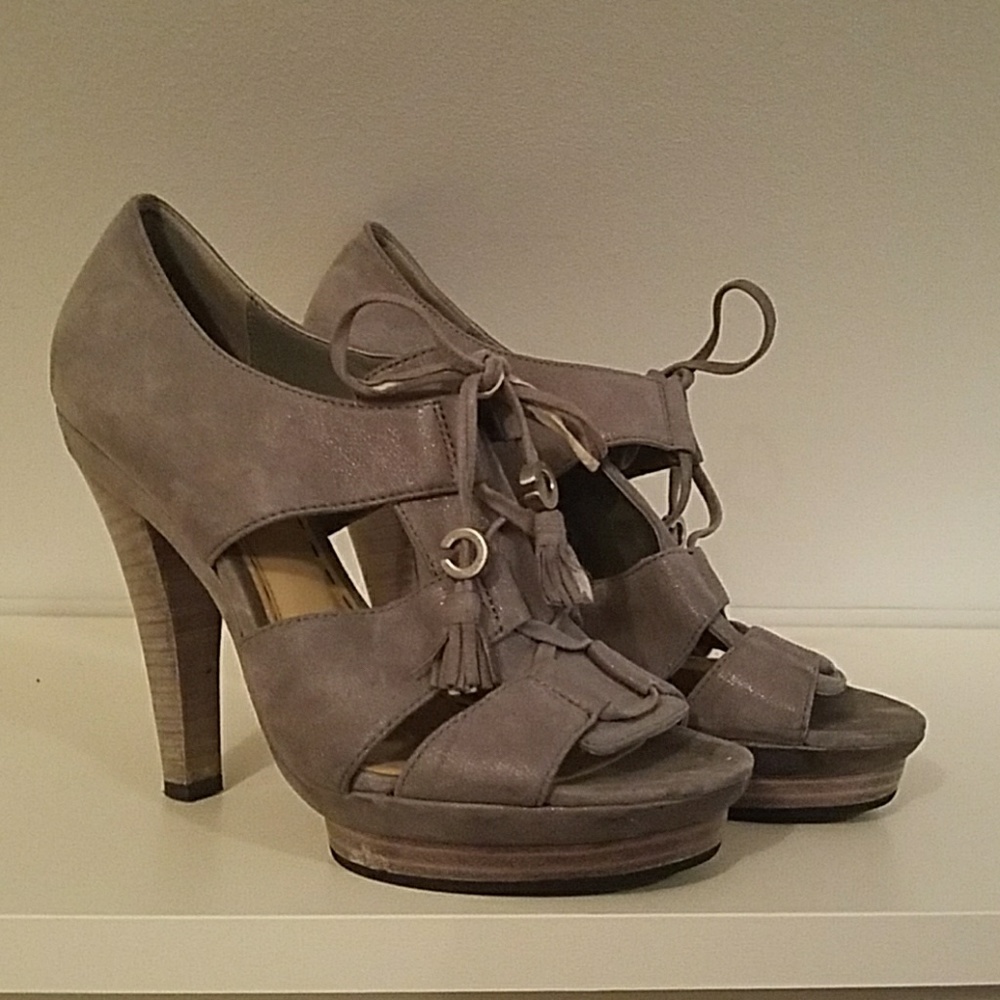Coach Teagan suede lace up grey heels