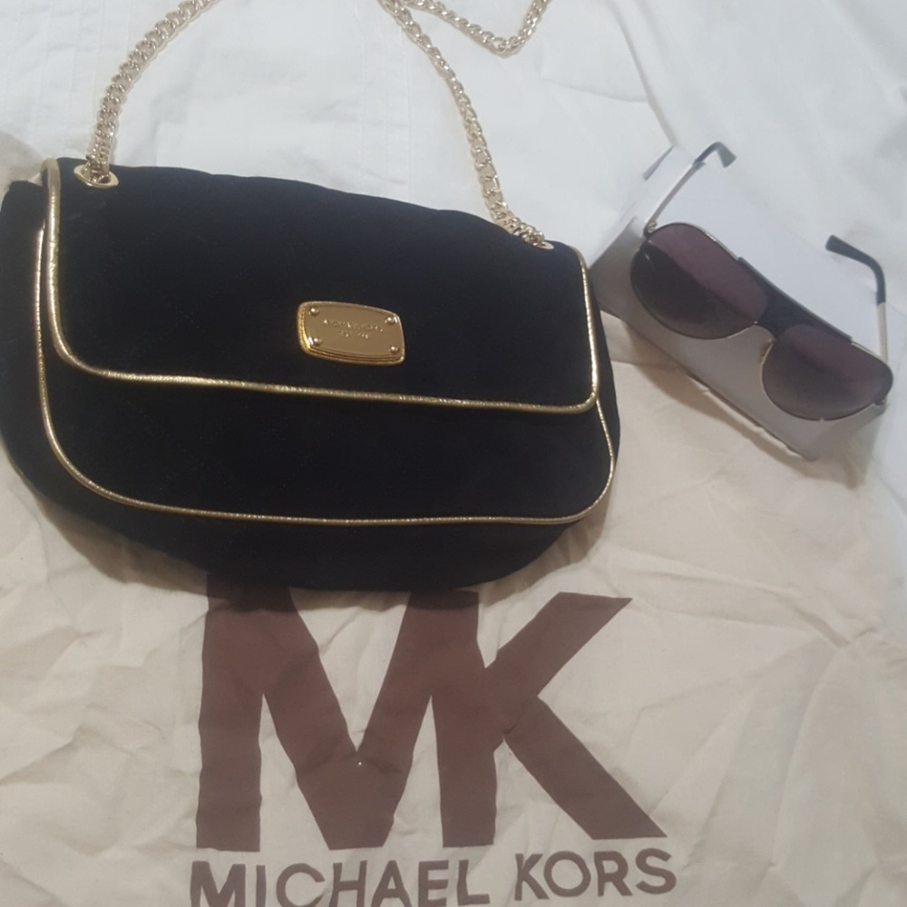 Michael Kors suede black and gold clutch