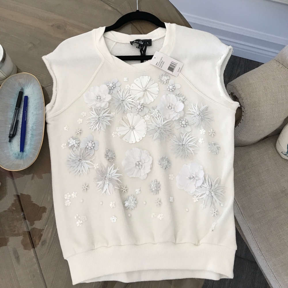 Sam Edelman sweatshirt vest floral appliqués SZ S