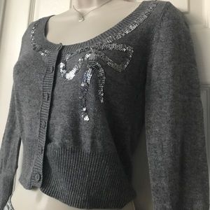 Twenty one Gray Sequins Crop Button Up Sweater