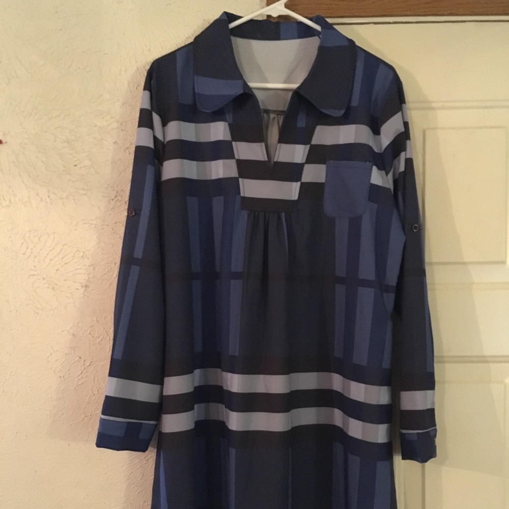 Navy Plaid Shirt Dress