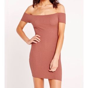 Misguided ribbed off the shoulder bodycon dress
