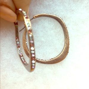 Bronze Fossil Hoop Earrings w/ Multicolor Crystals