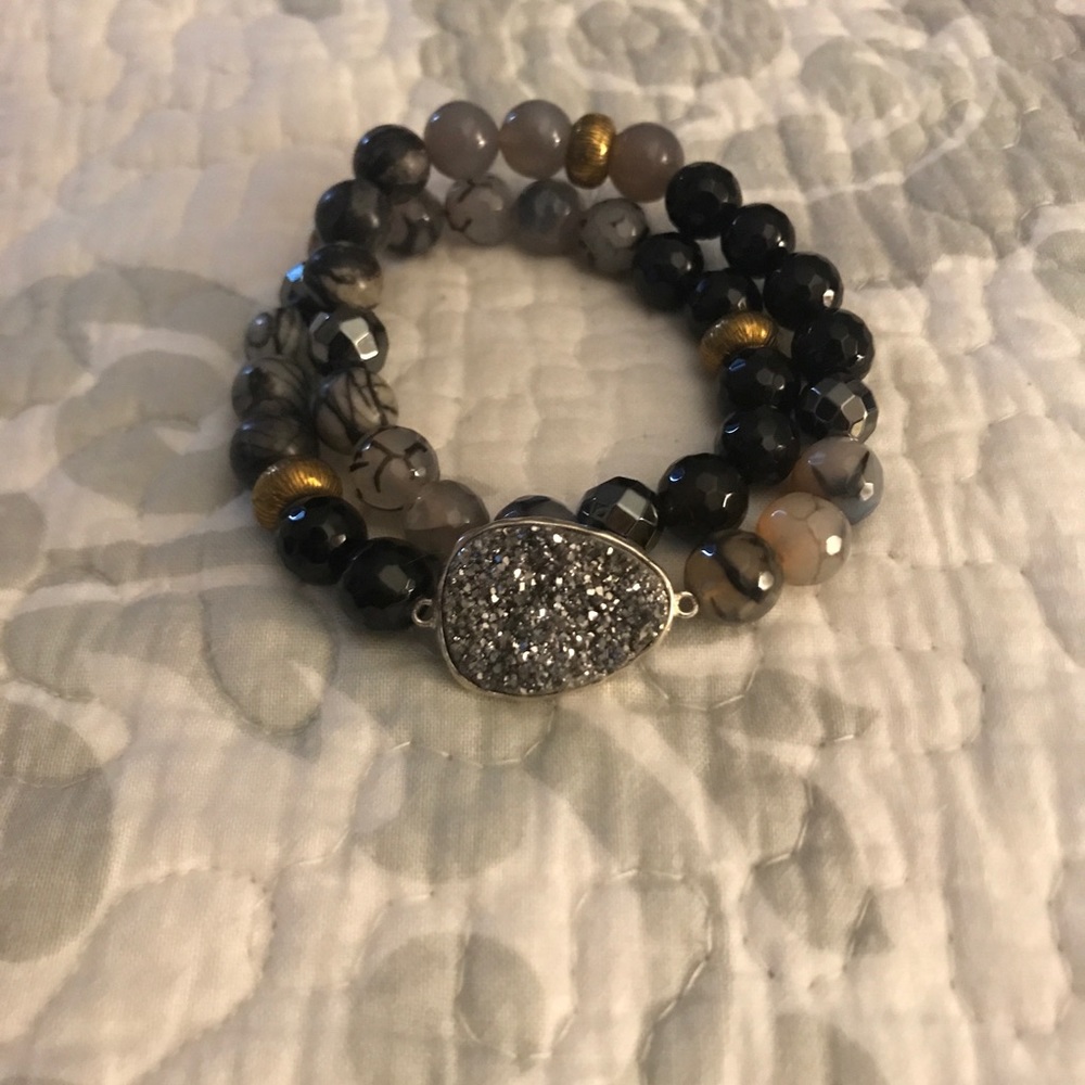 Silpada”Ode to Gode”Druzy Sterling/Agate Bracelet - Picture 2 of 6
