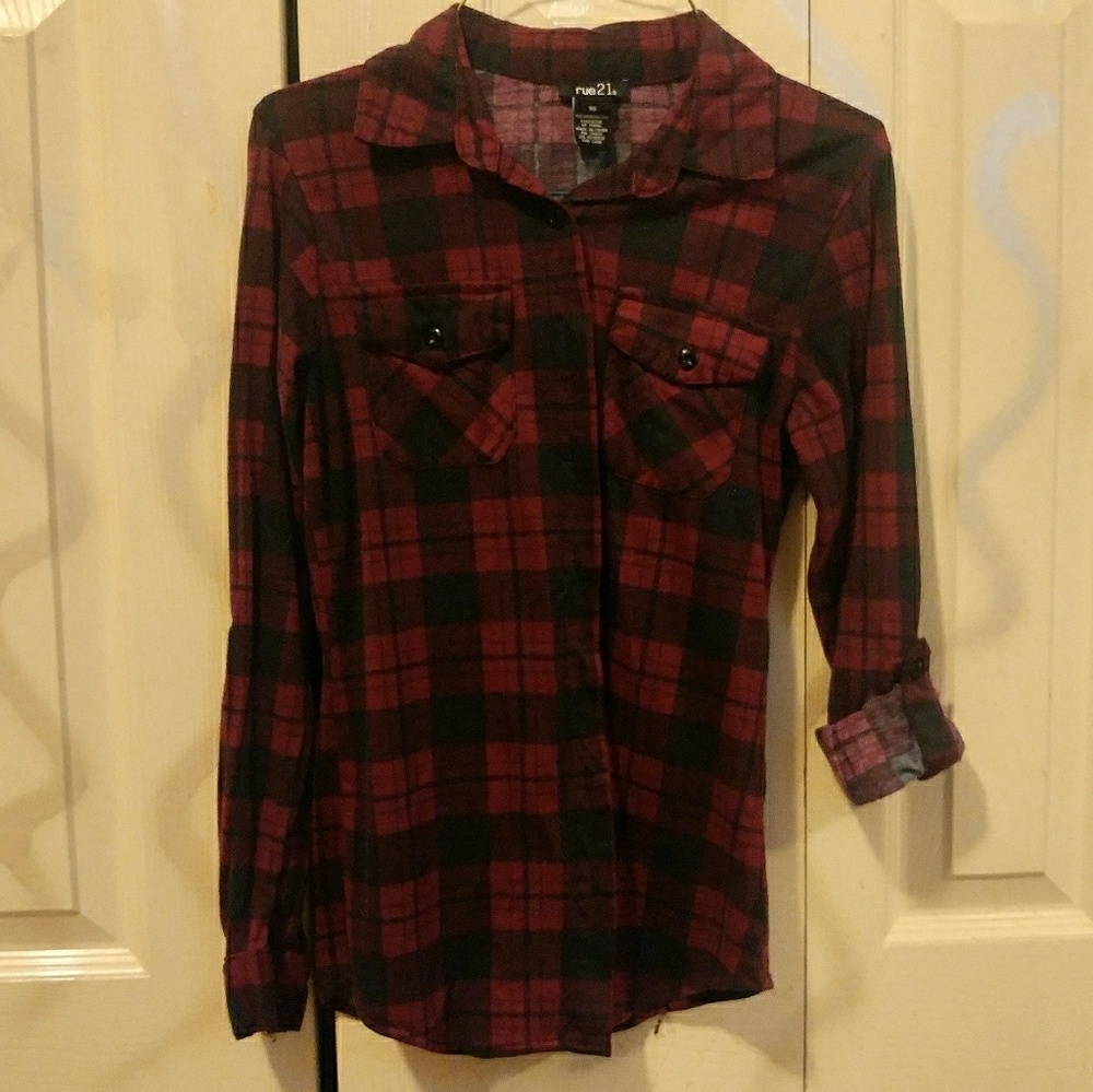 Maroon and black plaid shirt