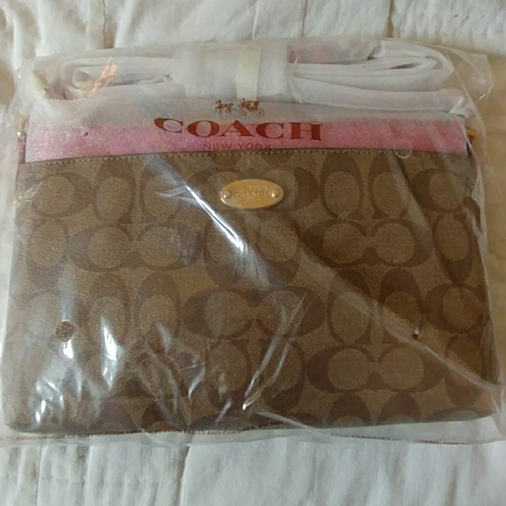 NWT Coach khaki and pink crossbody purse