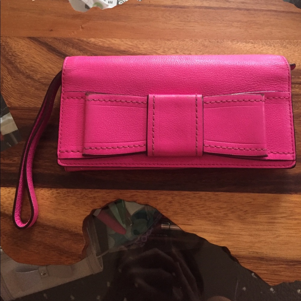 Kate Spade bow wristlet wallet hot pink