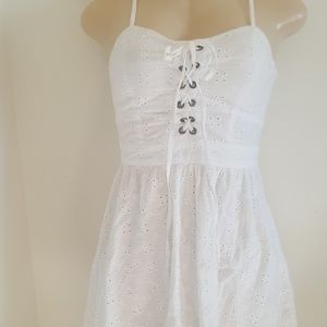 White eyelet lace-up dress