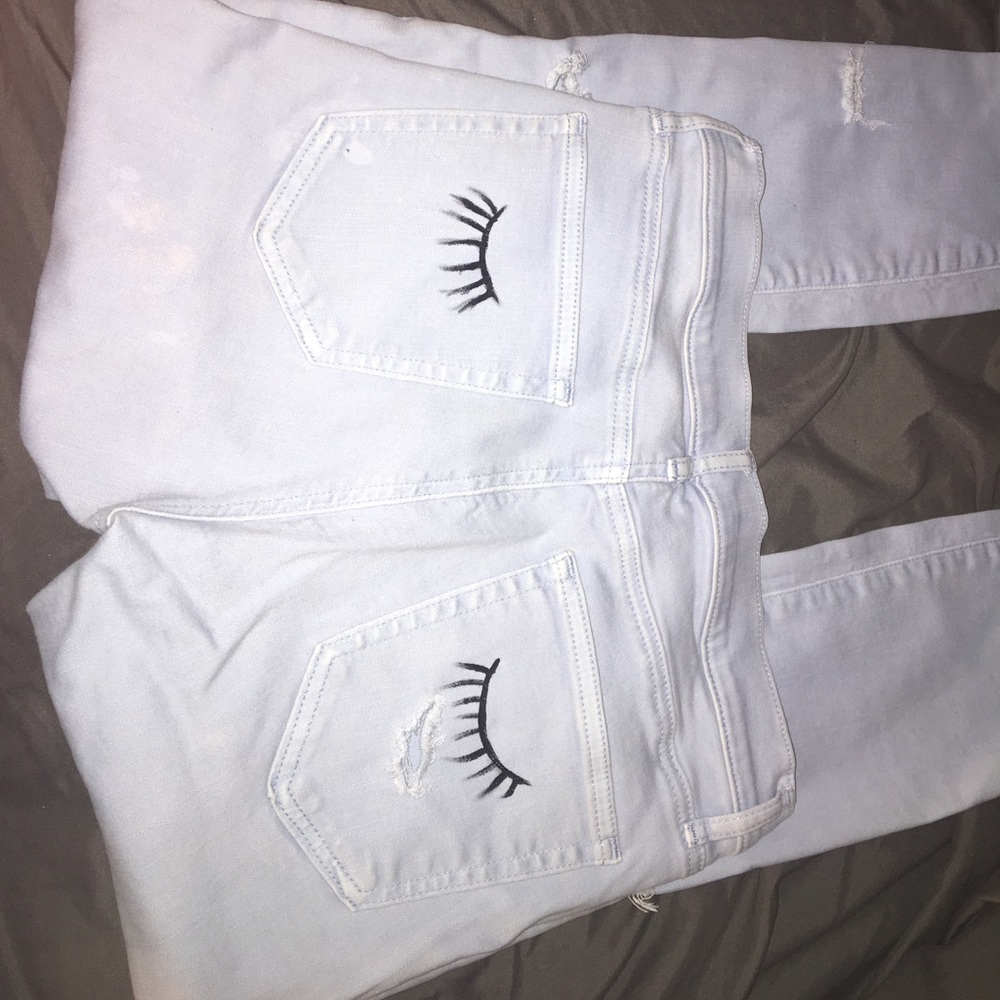 Hand painted eyelash jeans