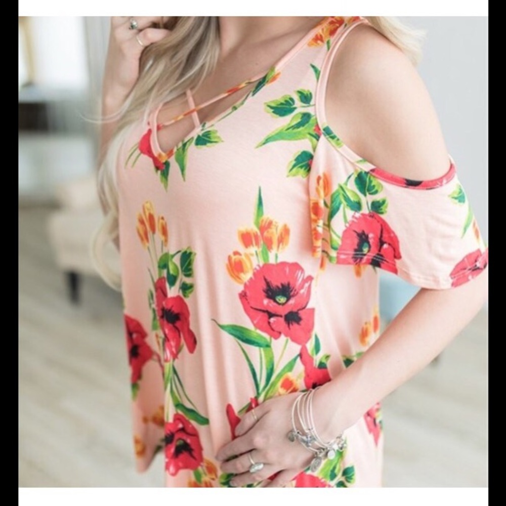 Reb & J Cold Shoulder Criss-Cross Tunic
