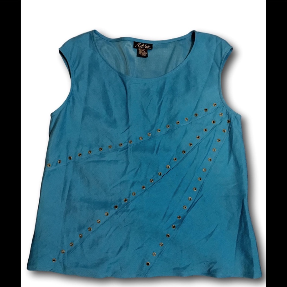 Russell Kemp embellished blue tank, top, Shirt.