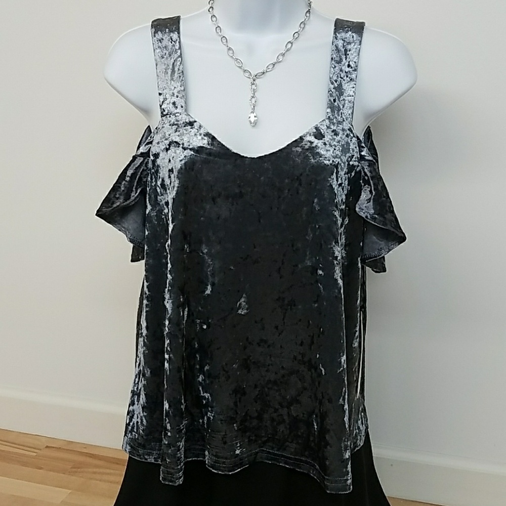 Gray Velvet Off Shoulder Top