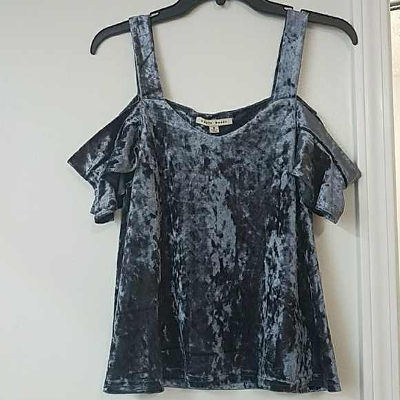 Gray Velvet Off Shoulder Top - Picture 2 of 6
