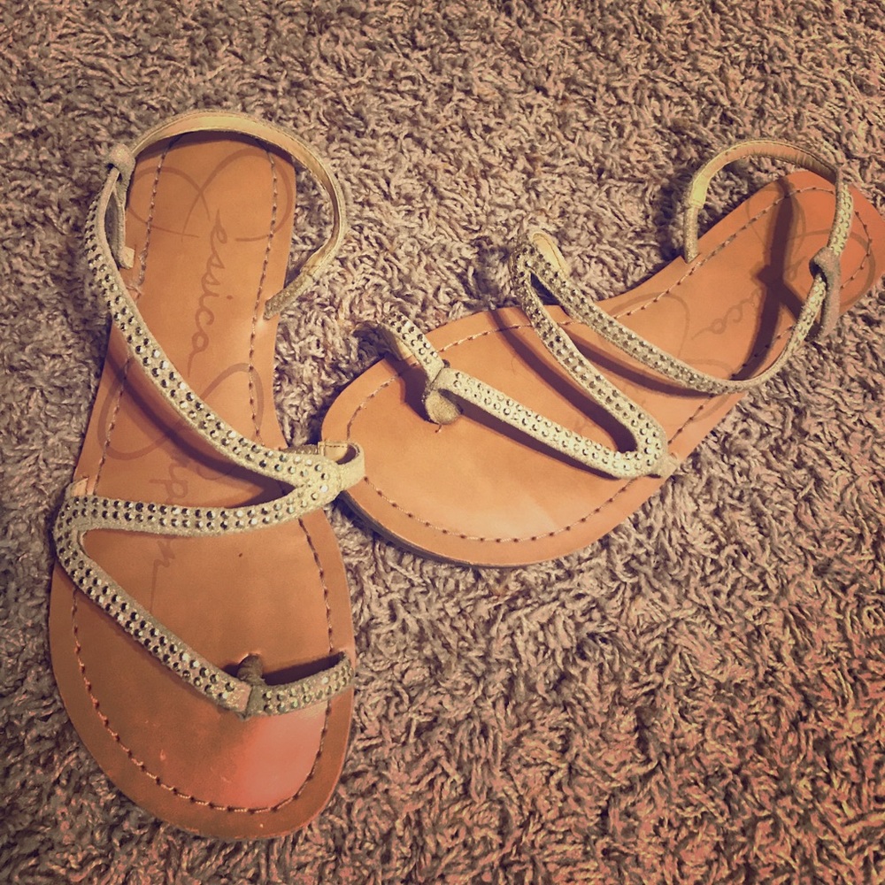 Bling Flat leather tan Sandals ! (Jessica Simpson)