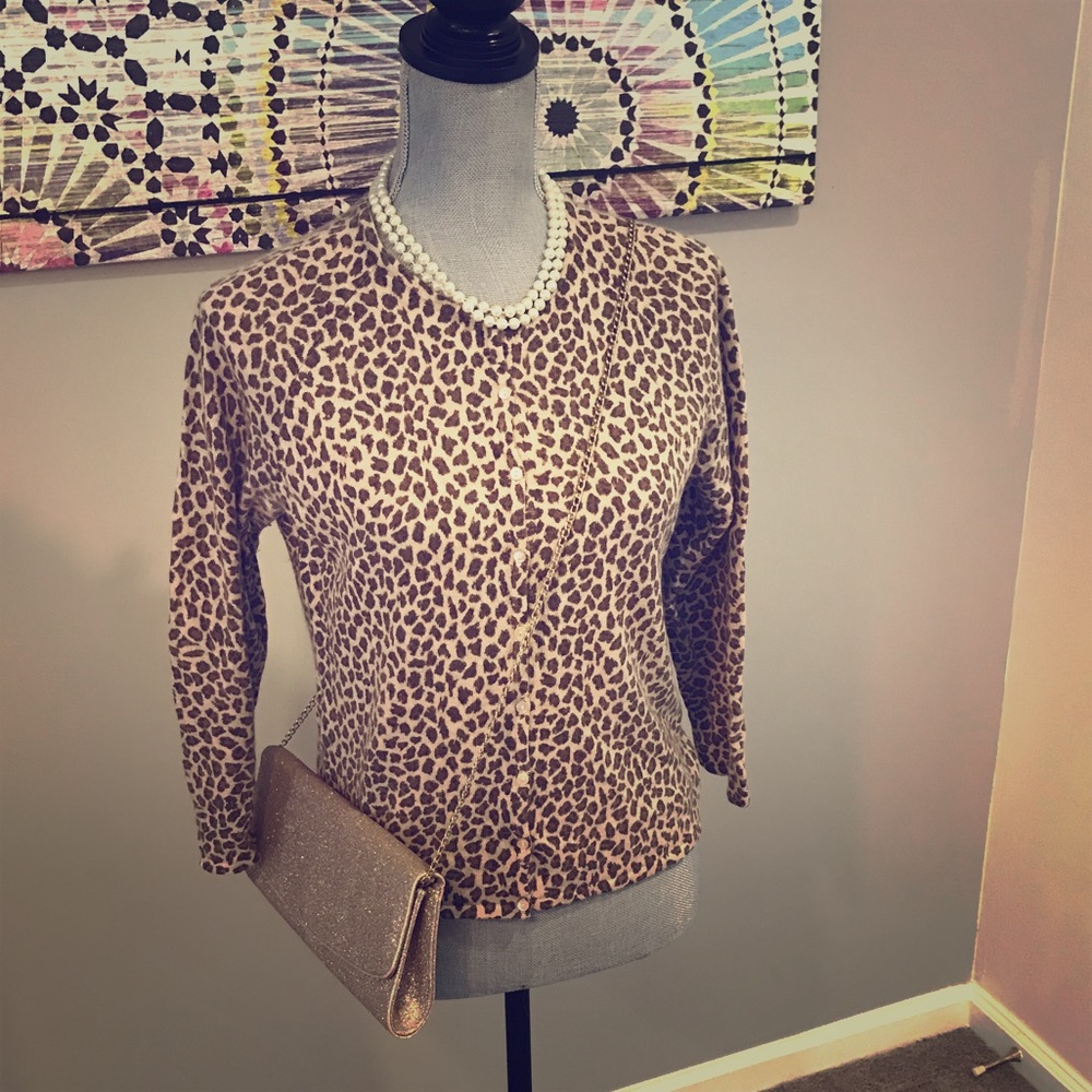 Animal print Ann Taylor cardigan sweater brown